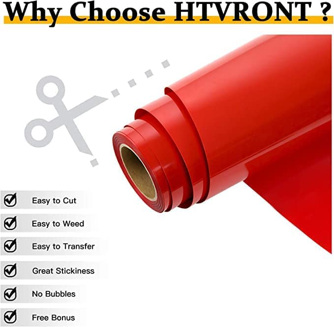 HTVRONT HTV Vinyl Rolls Heat Transfer Vinyl - 12" x 20ft Red HTV Vinyl for Shirts, Iron on for All Cutting Machines - Easy to Cut & Weed for Heat Transfer Design (Red) - Image 3